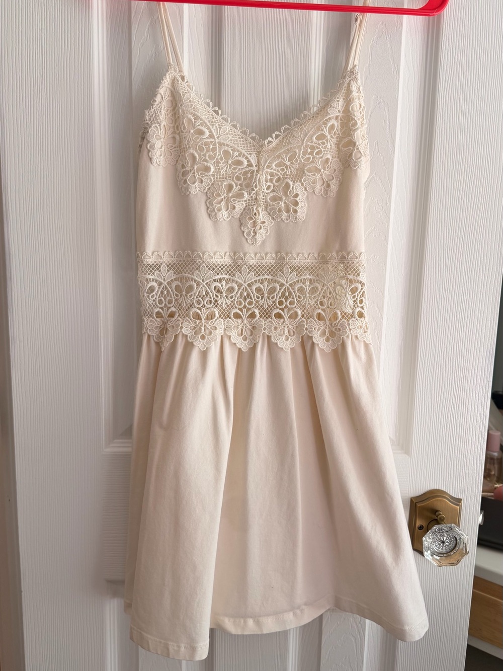 Topshop Cream Crochet Lace-Trim Mini Dress